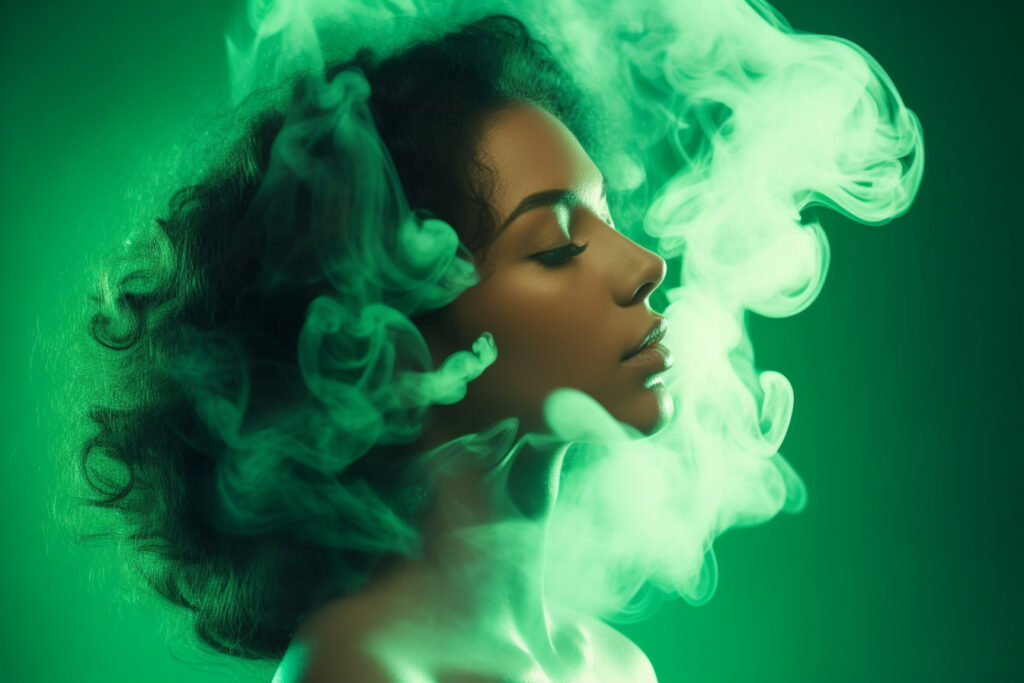 Woman Exhaling Weed Ejuice